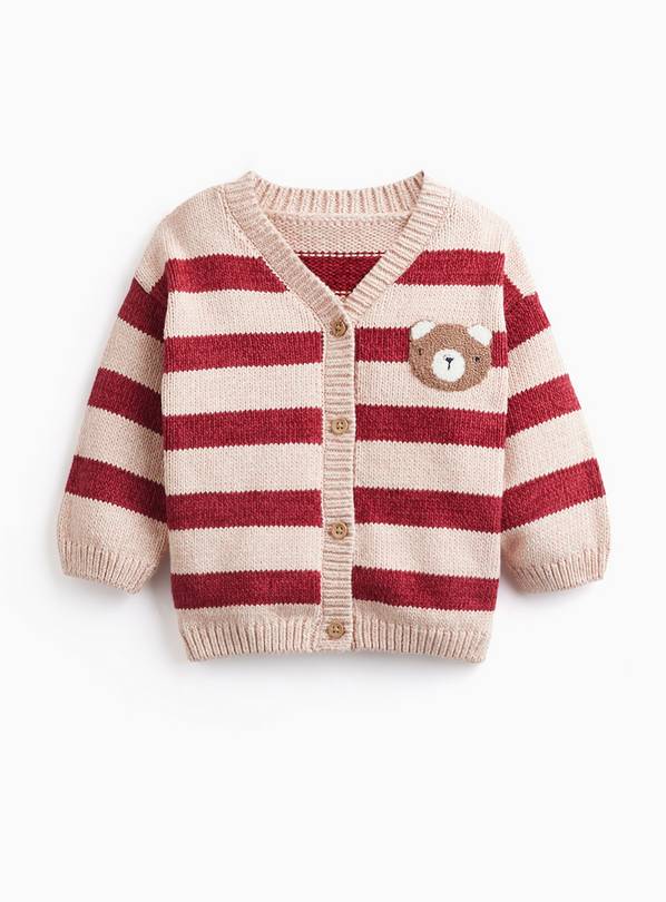 Preppy Pink & Red V-Neck Stripe Cardigan 6-9 months